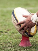 About to kick the Rugby Ball