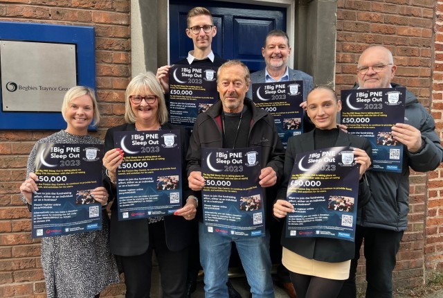 Staff From Begbies Traynor In Preston Team Up With Jeff Marsh And John Parkinson From The Foxton Centre Ahead Of The Big PNE Sleep Out 2023 Min