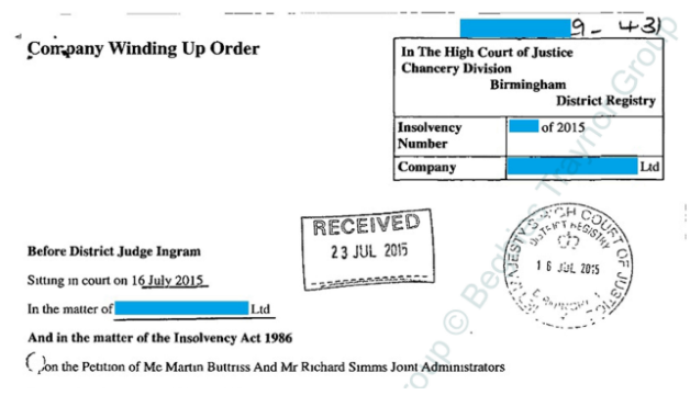 Company winding up order