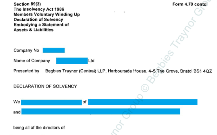 Declaration Of Solvency