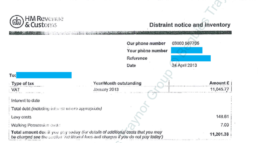 Distraint Notice And Inventory