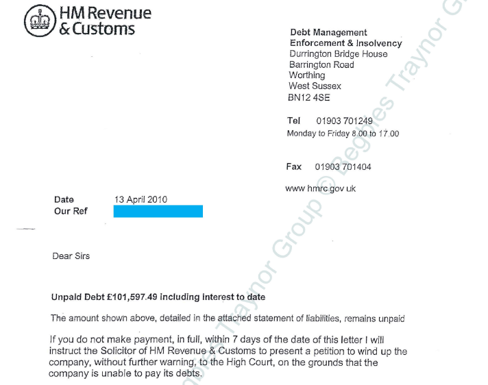 HMRC Unpaid Debt Statement