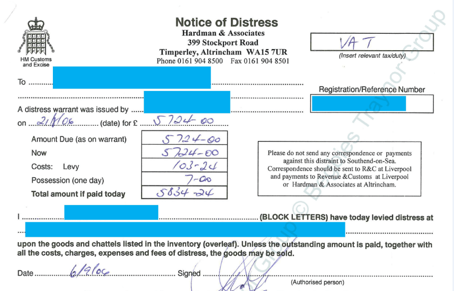 Notice Of Distress Warrant