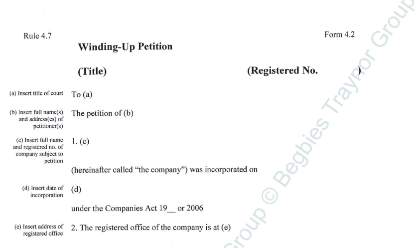 Winding Up Petition Letter